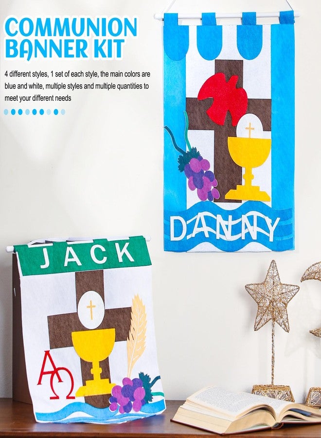 Funtery 4 Sets First Communion Banner Kits 12 x 18 Inches Holy Felt Communion Banner Gifts DIY Catholic Church and Sunday School Crafts Kit Christian Church Decoration - Image 3